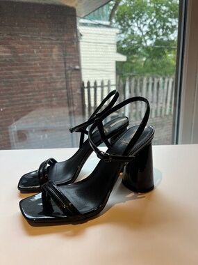 Sam Edelman Black Patent Block Heel Sandals